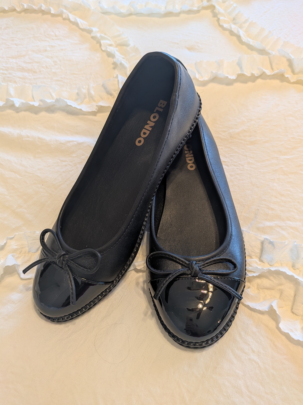 Blondo Black Ballet Flats with Patent Toe and Bow